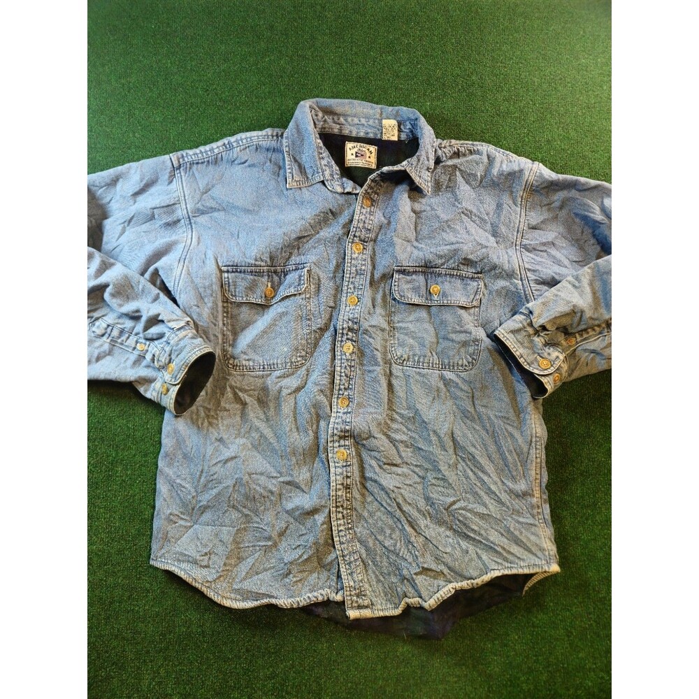American Blue Denim Shirt Jacket Mens XL Blue Good Fleece Lined Plaid Shacket